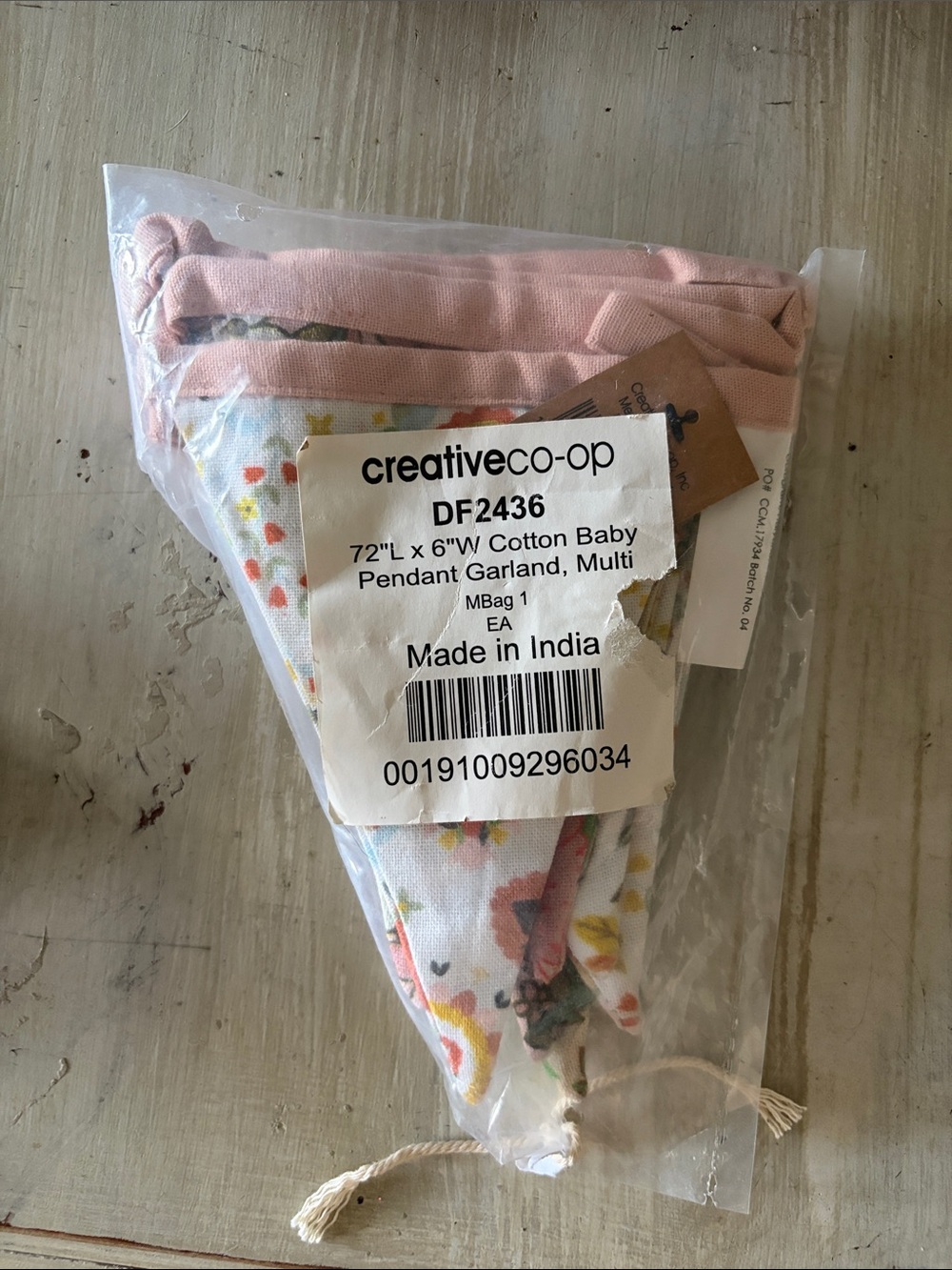 Creative co-op 72" L x 6"w cotton baby pendant garland multi pink vintage fabric